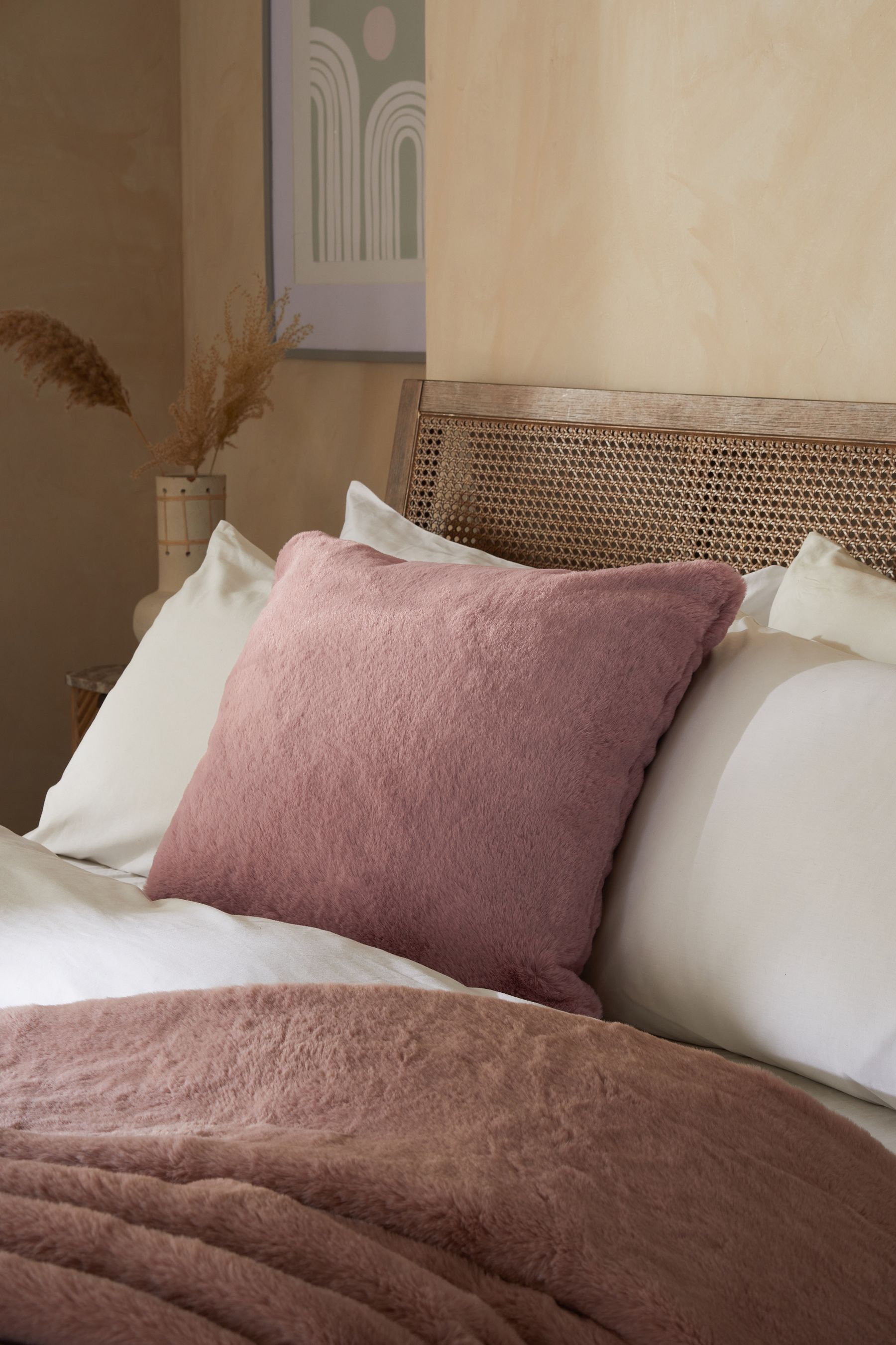 Dusky pink fluffy cushions shop