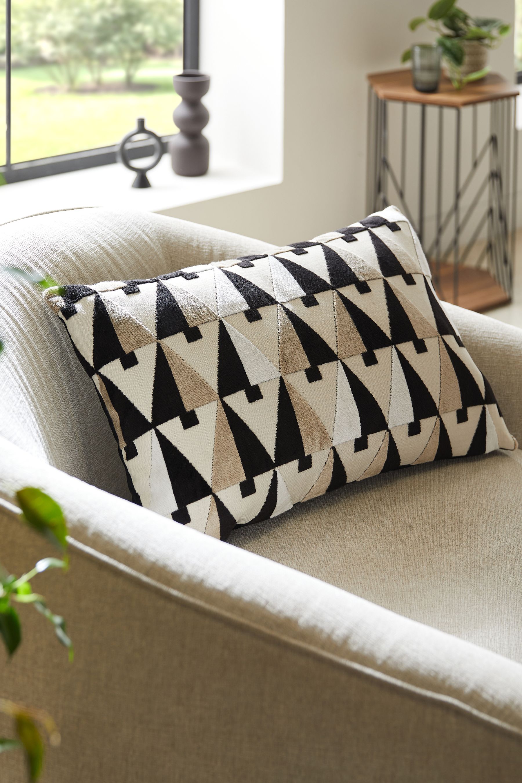 Buy Monochrome Cut Velvet Geometric Christmas Tree Cushion from Next Luxembourg