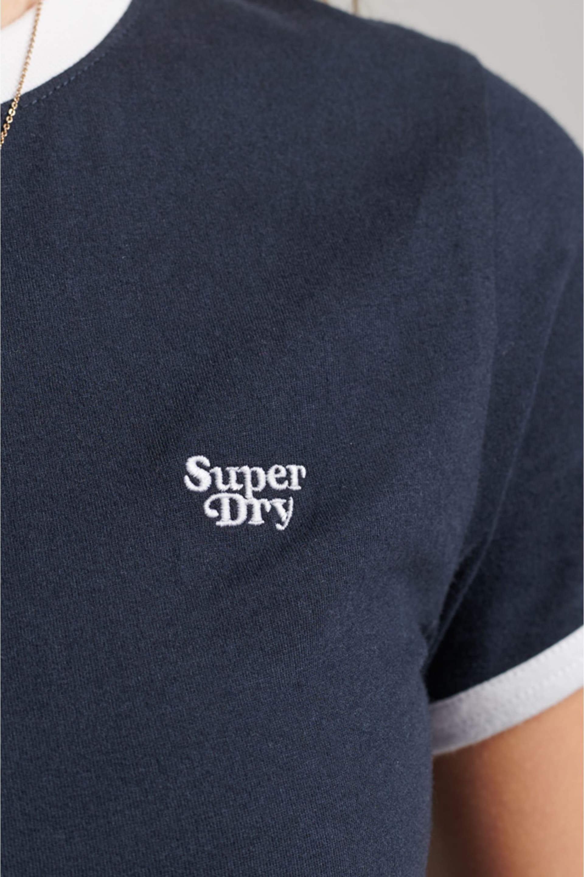 Superdry Blue Organic Cotton Vintage Ringer Crop T-Shirt - Image 4 of 4