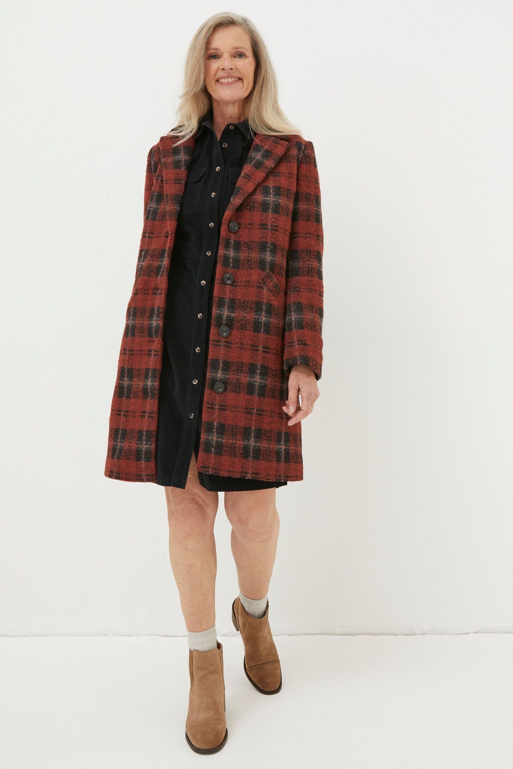 Red check coat sales