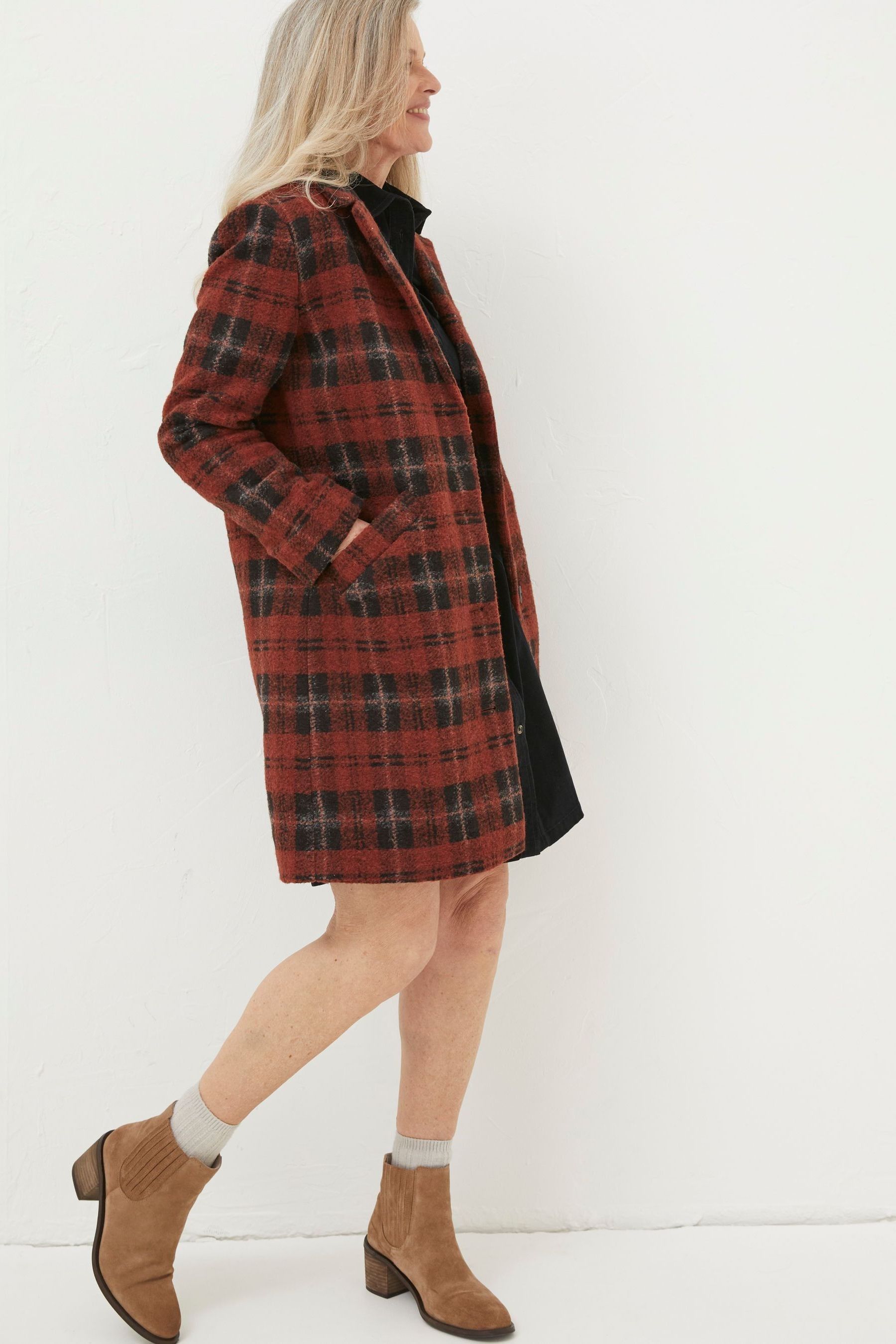 Red check coat sales