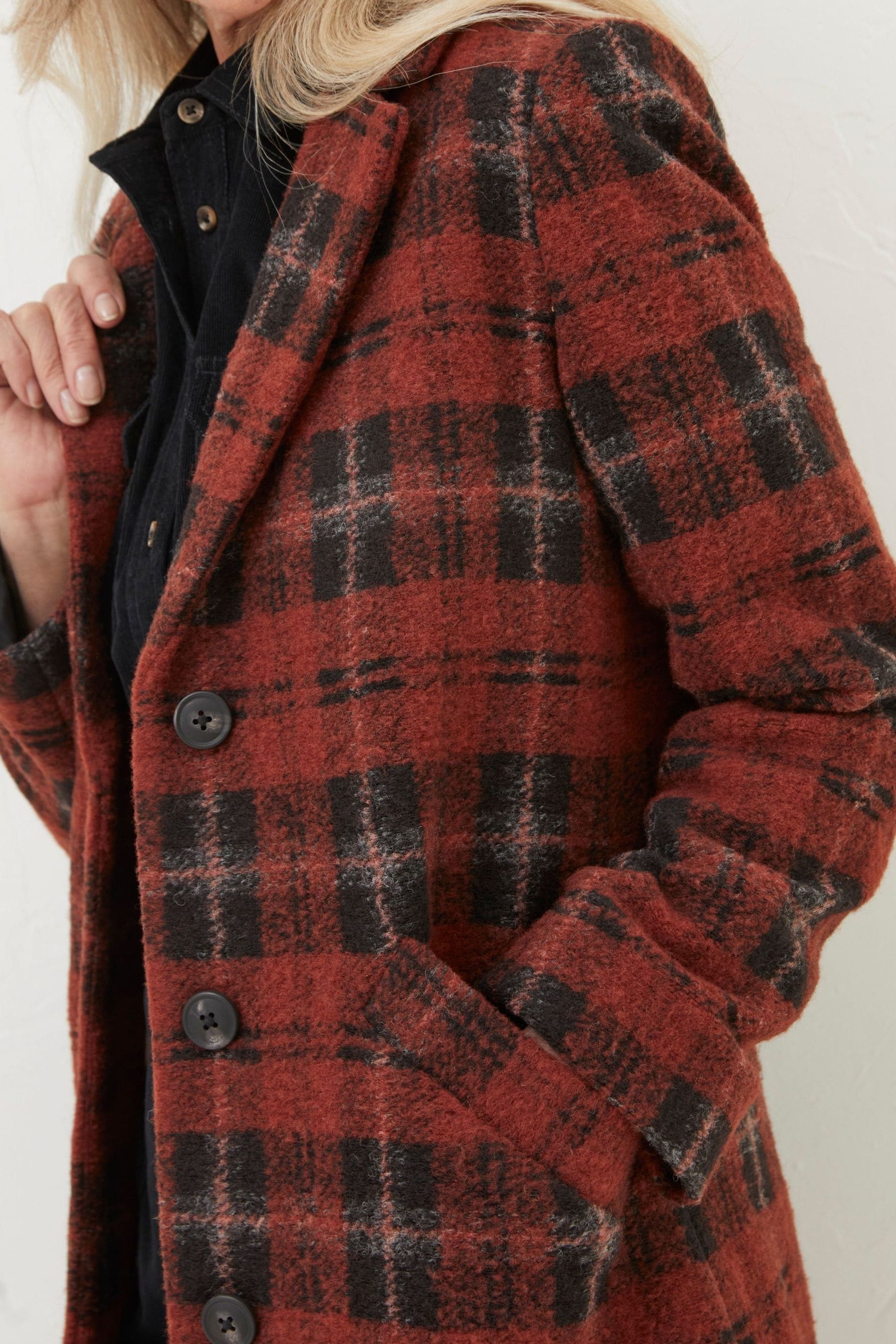 Buy FatFace Red Tanya Wool Blend Check Coat from Next Luxembourg