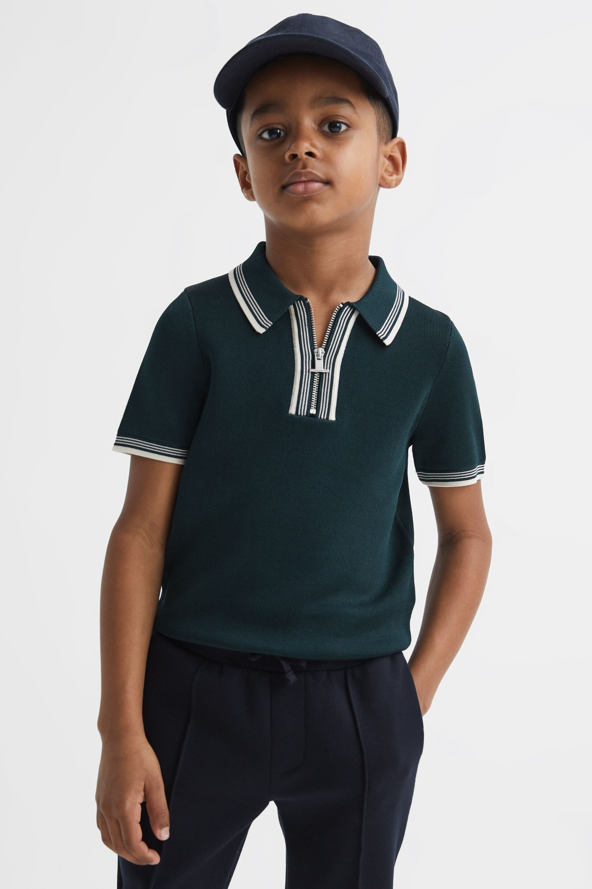 Reiss Emerald Regency Senior Half-Zip Striped T-Shirt - Image 3 of 7