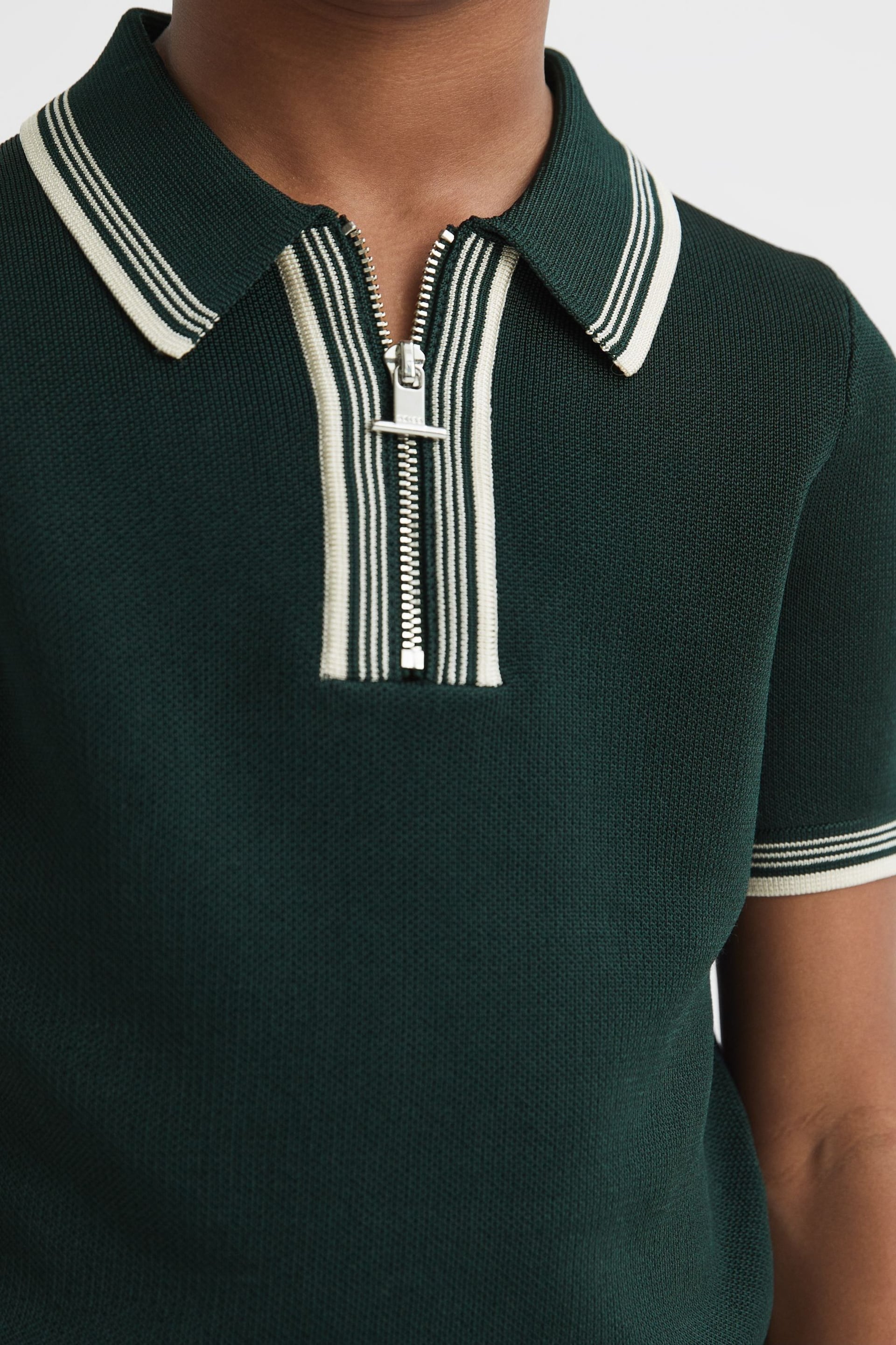 Reiss Emerald Regency Senior Half-Zip Striped T-Shirt - Image 4 of 7