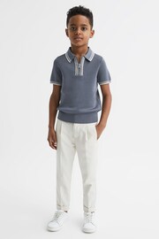 Reiss Ashley Blue Regency Senior Half-Zip Striped T-Shirt - Image 1 of 6