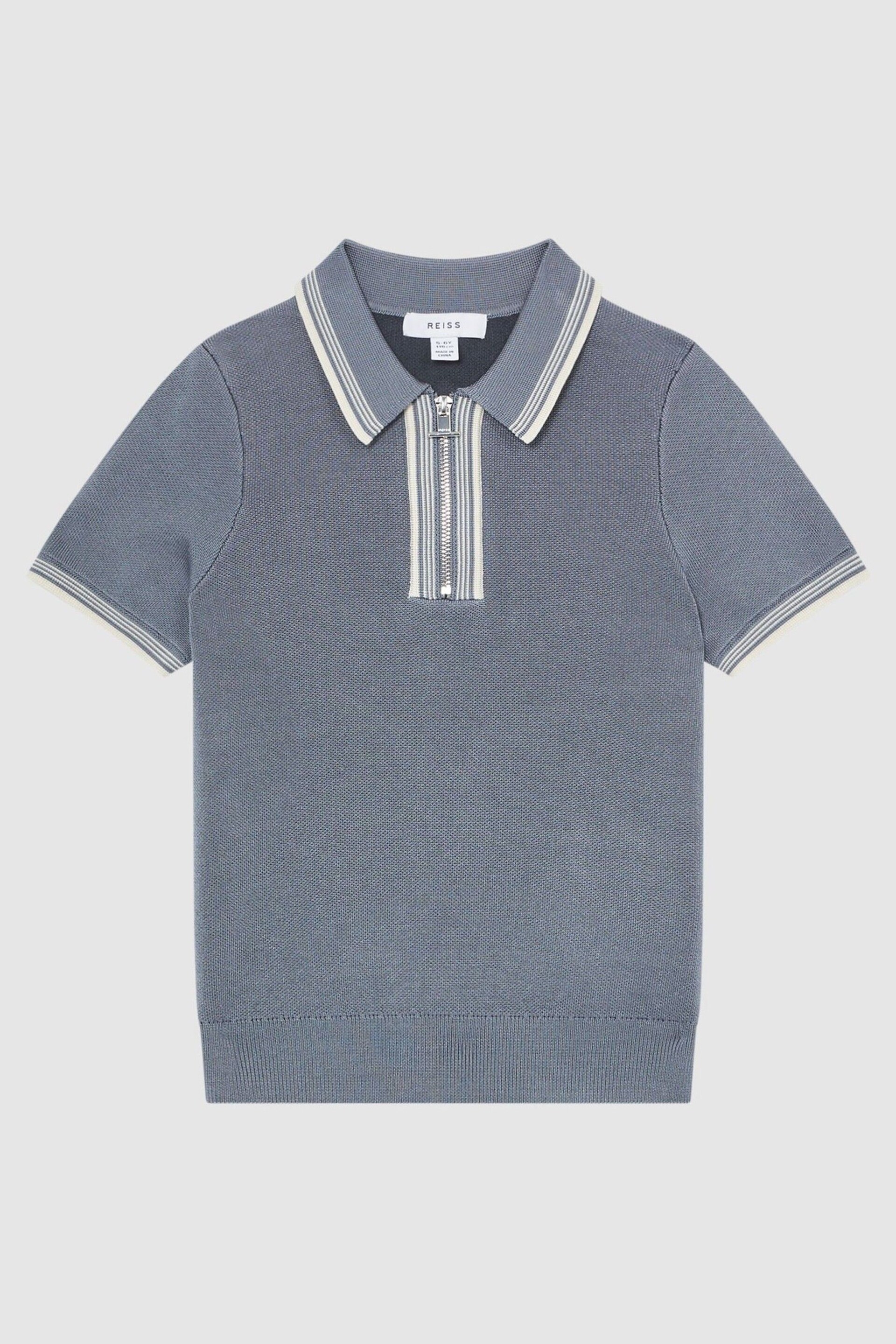 Reiss Ashley Blue Regency Senior Half-Zip Striped T-Shirt - Image 2 of 6