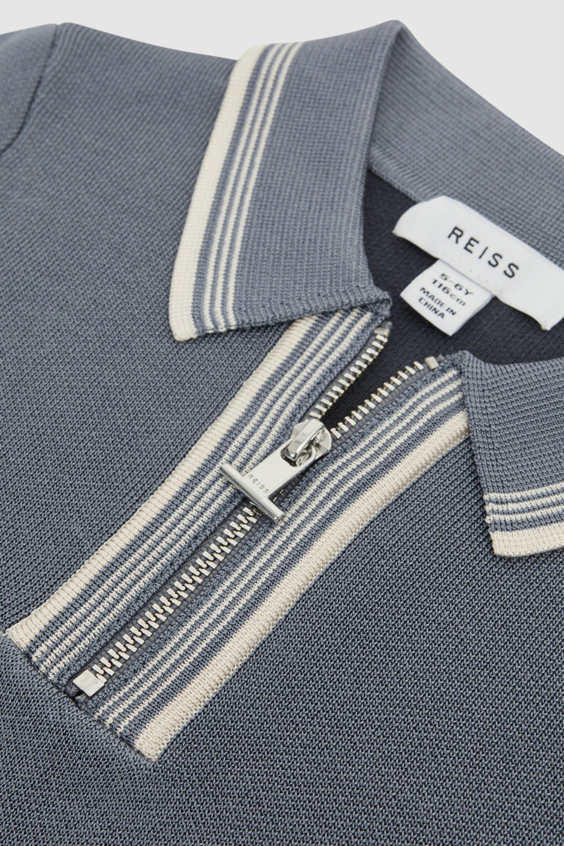 Reiss Ashley Blue Regency Senior Half-Zip Striped T-Shirt - Image 6 of 6