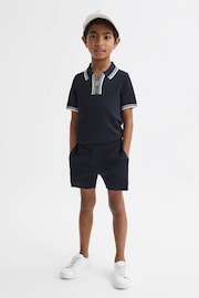 Reiss Navy Regency Senior Half-Zip Striped T-Shirt - Image 1 of 7