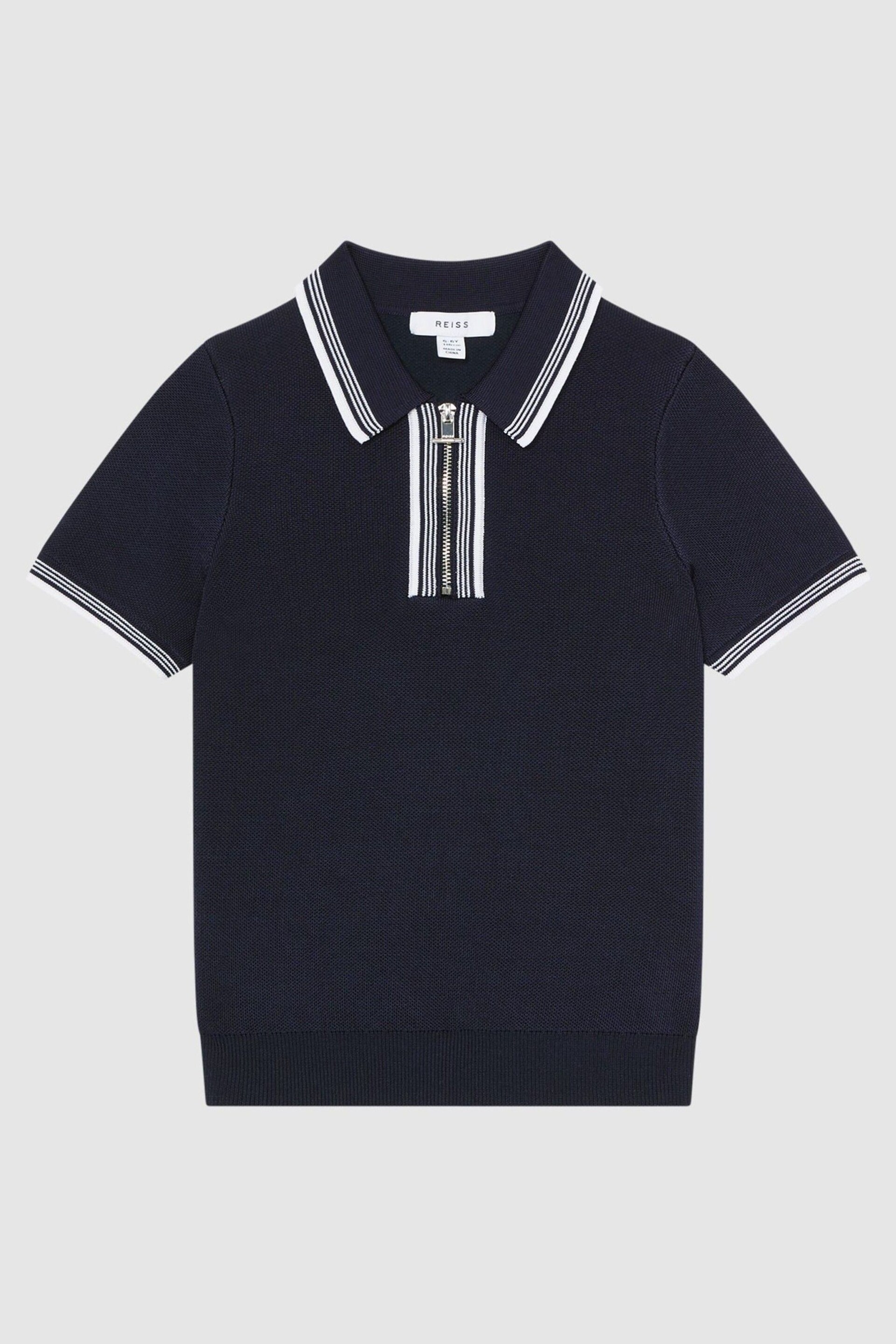 Reiss Navy Regency Senior Half-Zip Striped T-Shirt - Image 2 of 7