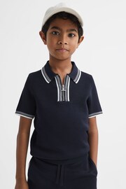 Reiss Navy Regency Senior Half-Zip Striped T-Shirt - Image 3 of 7