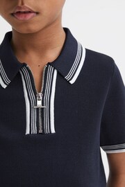 Reiss Navy Regency Senior Half-Zip Striped T-Shirt - Image 4 of 7