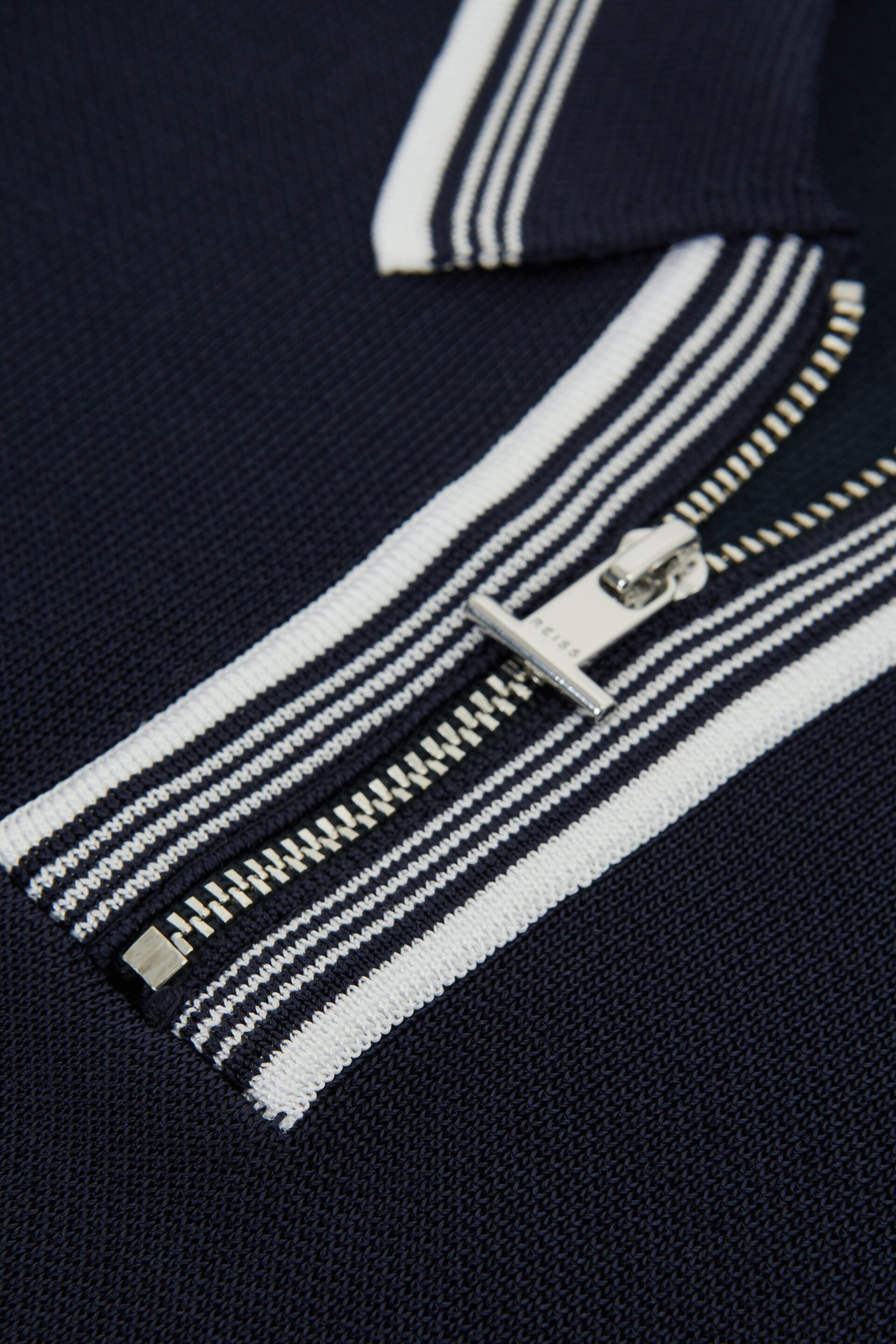 Reiss Navy Regency Senior Half-Zip Striped T-Shirt - Image 7 of 7