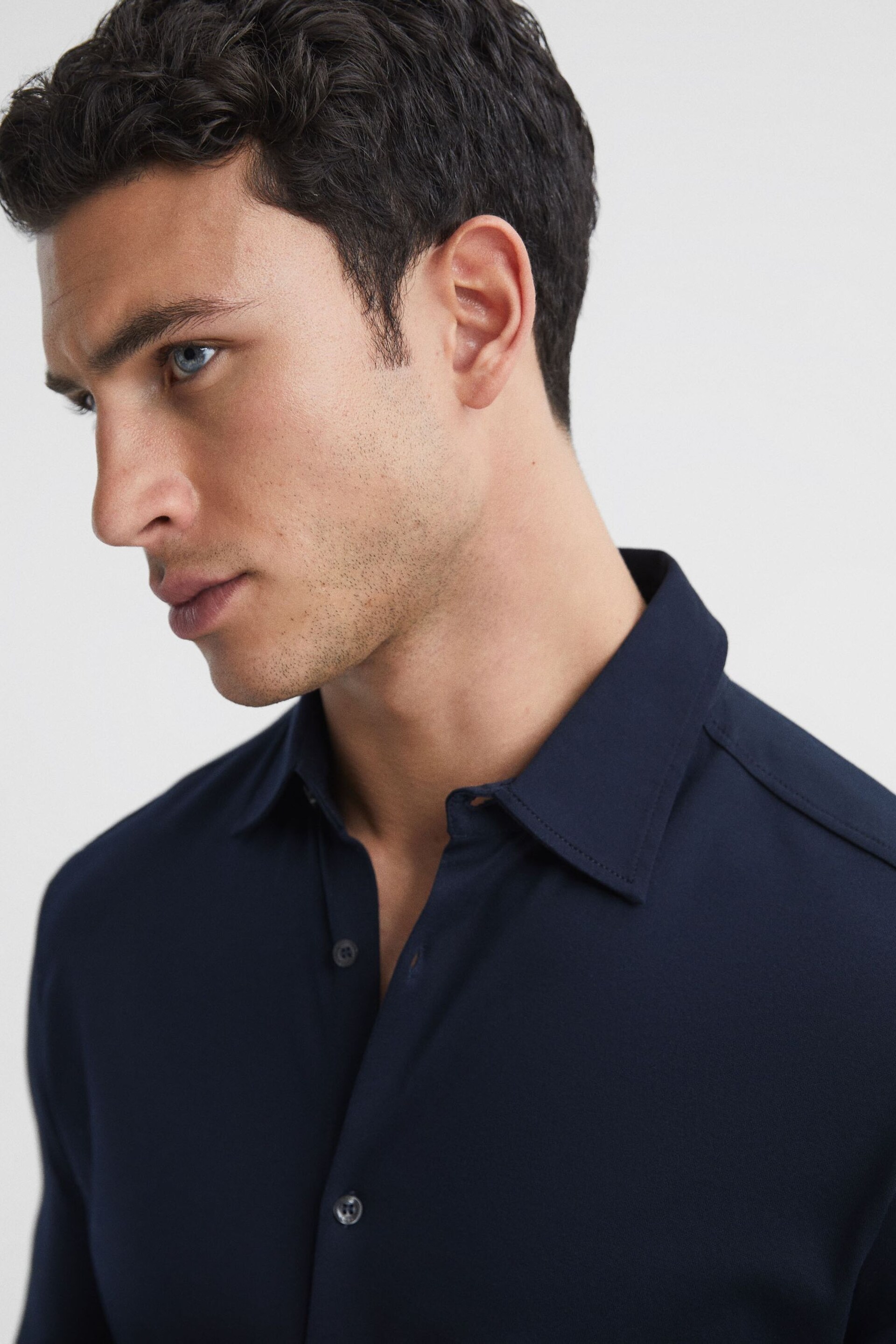 Reiss Navy King Mercerised Cotton Button-Through Shirt - Image 4 of 6