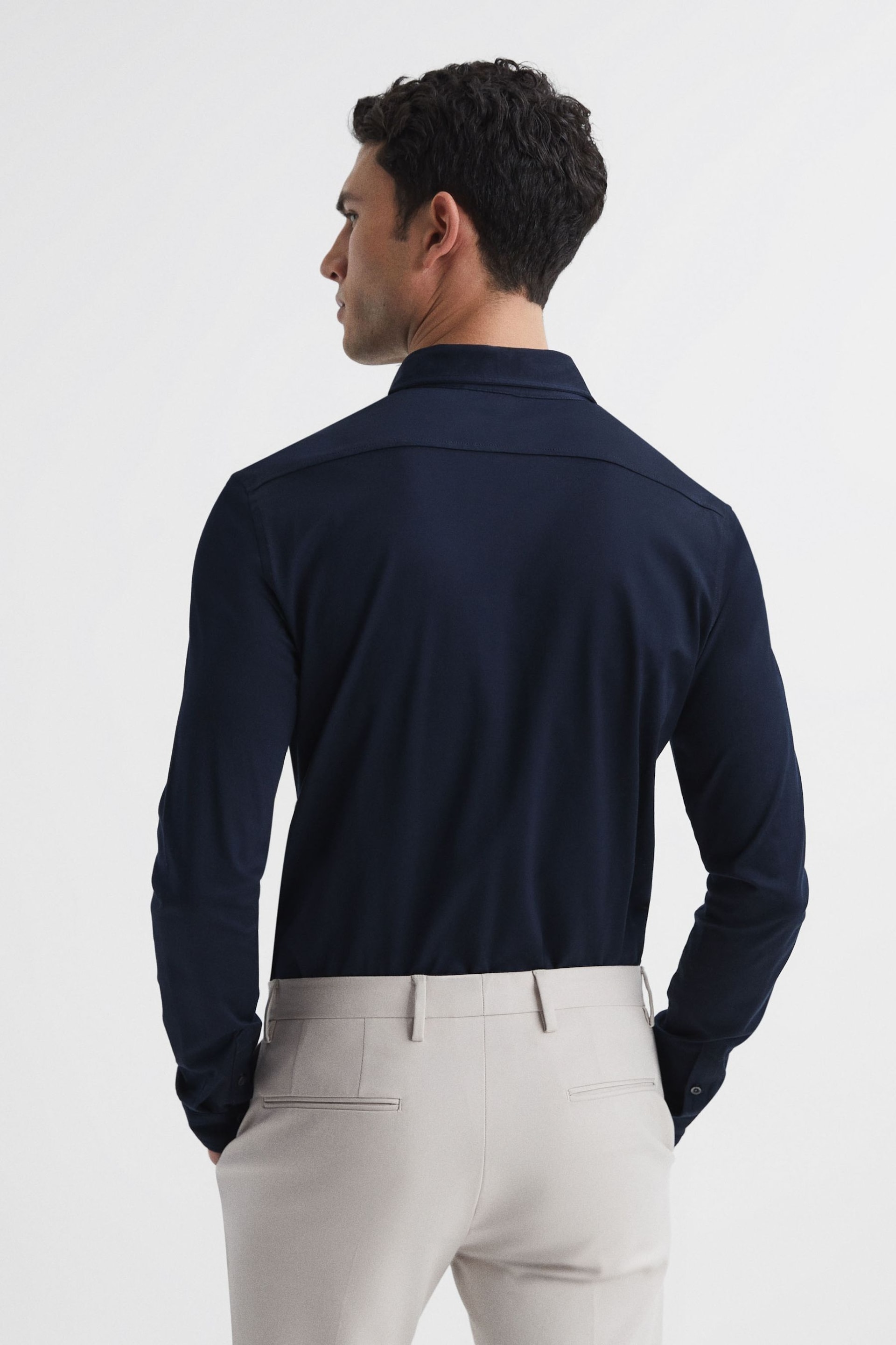 Reiss Navy King Mercerised Cotton Button-Through Shirt - Image 5 of 6