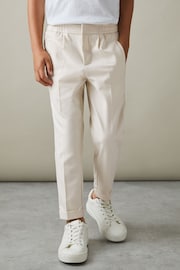 Reiss Ecru Brighton Senior Relaxed Elasticated Trousers with Turn-Ups - Image 1 of 5