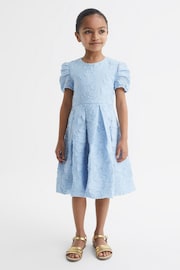 Reiss Blue Amalie Junior Floral Print Textured Dress - Image 3 of 6