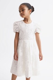 Reiss Ivory Amalie Junior Floral Print Textured Dress - Image 1 of 7