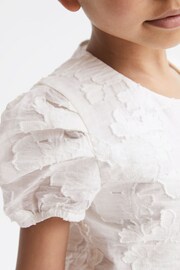 Reiss Ivory Amalie Junior Floral Print Textured Dress - Image 4 of 7