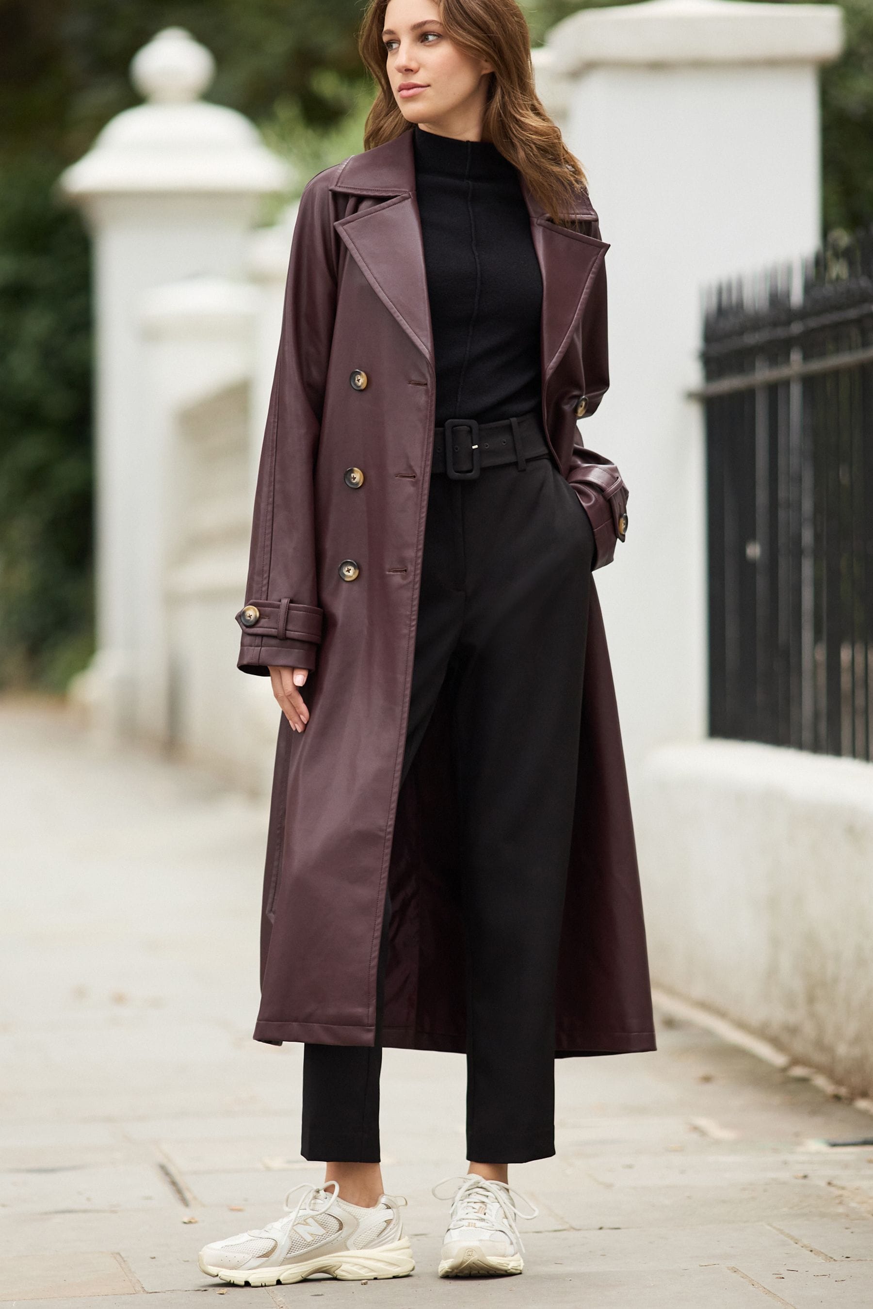 Buy Berry Red Faux Leather Trench Coat from Next Luxembourg