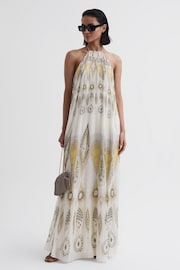 Reiss Yellow Liza Printed Halter Neck Maxi Dress - Image 1 of 4