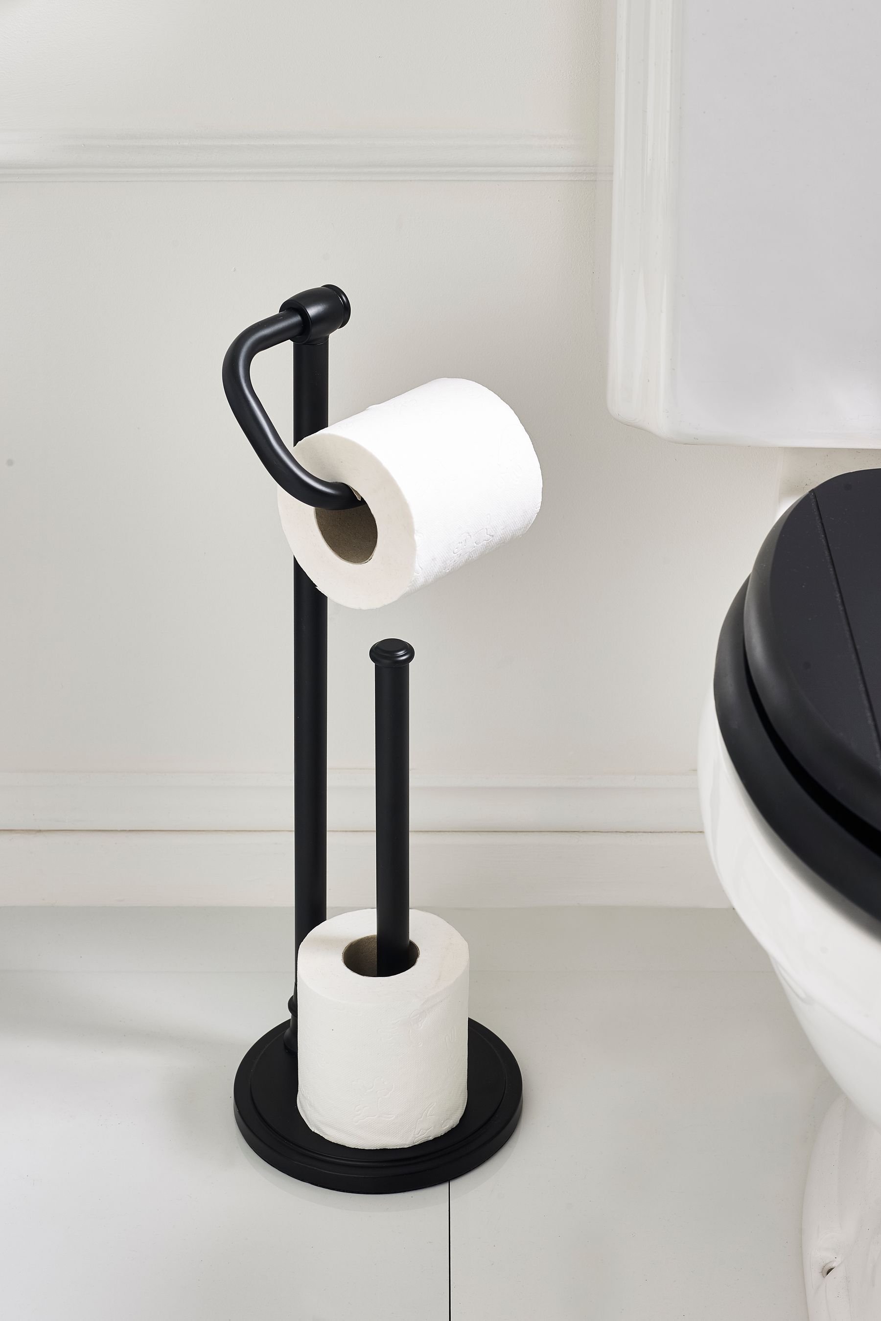 Black Heritage Floor Standing Toilet Roll Holder
