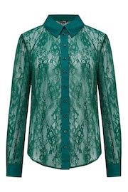 Pour Moi Green Forest Clara Lace Button Front Long Sleeve Shirt - Image 3 of 4