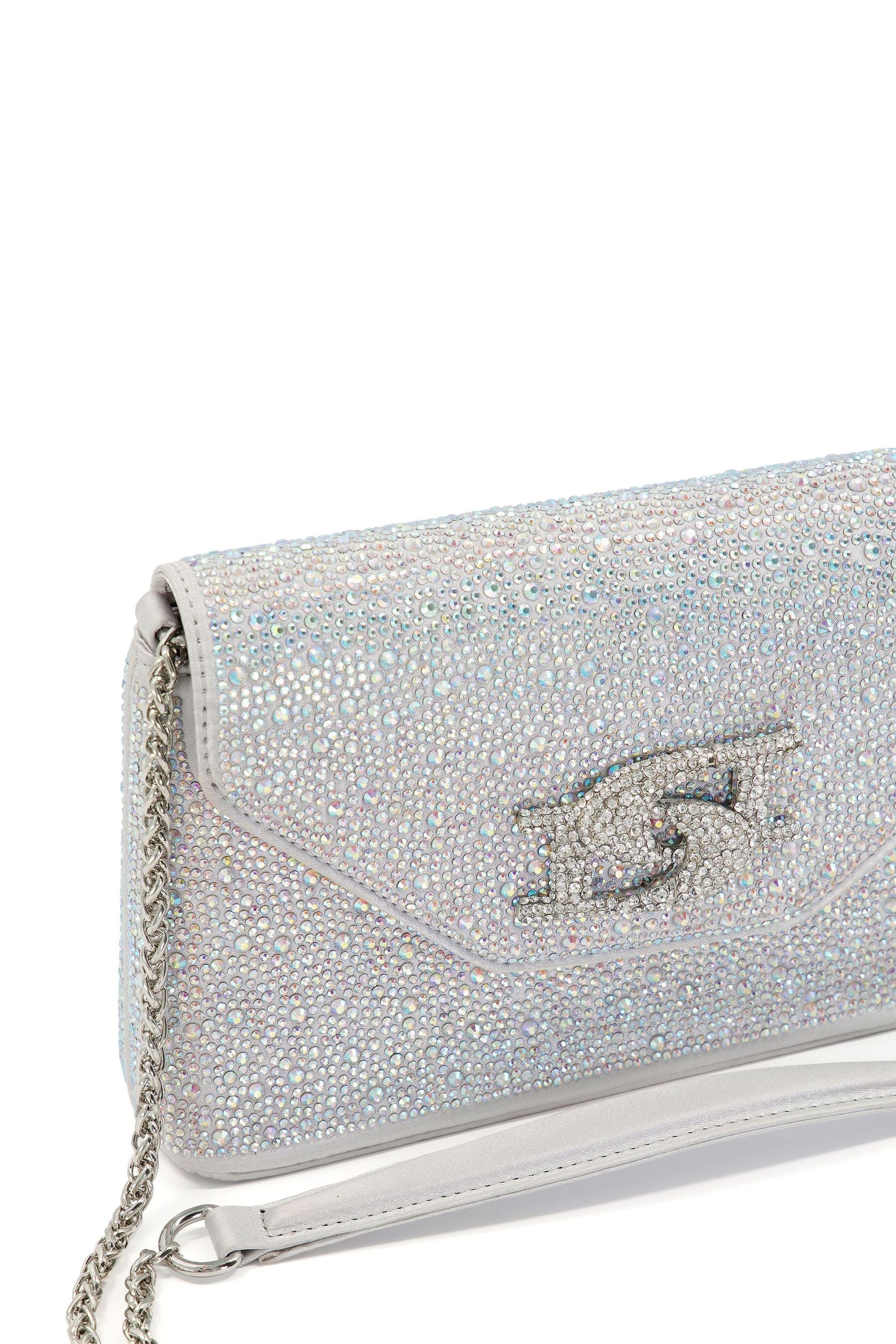 Dune silver diamante clutch bag cheap