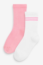 Pink and White 2 Pack Cotton Rich Ribbed Ankle Sport Socks - Image 1 of 3