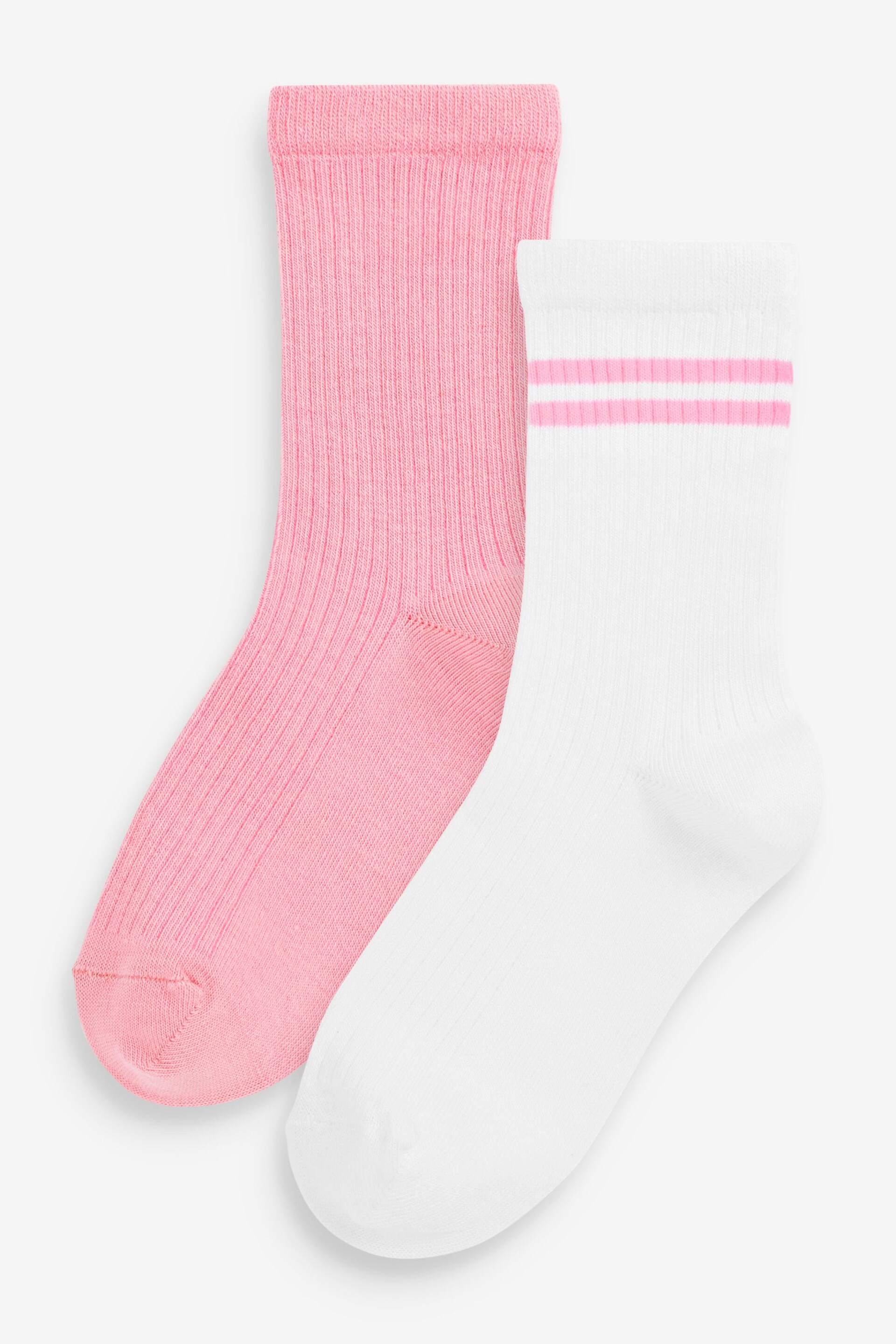 Pink and White 2 Pack Cotton Rich Ribbed Ankle Sport Socks - Image 1 of 3