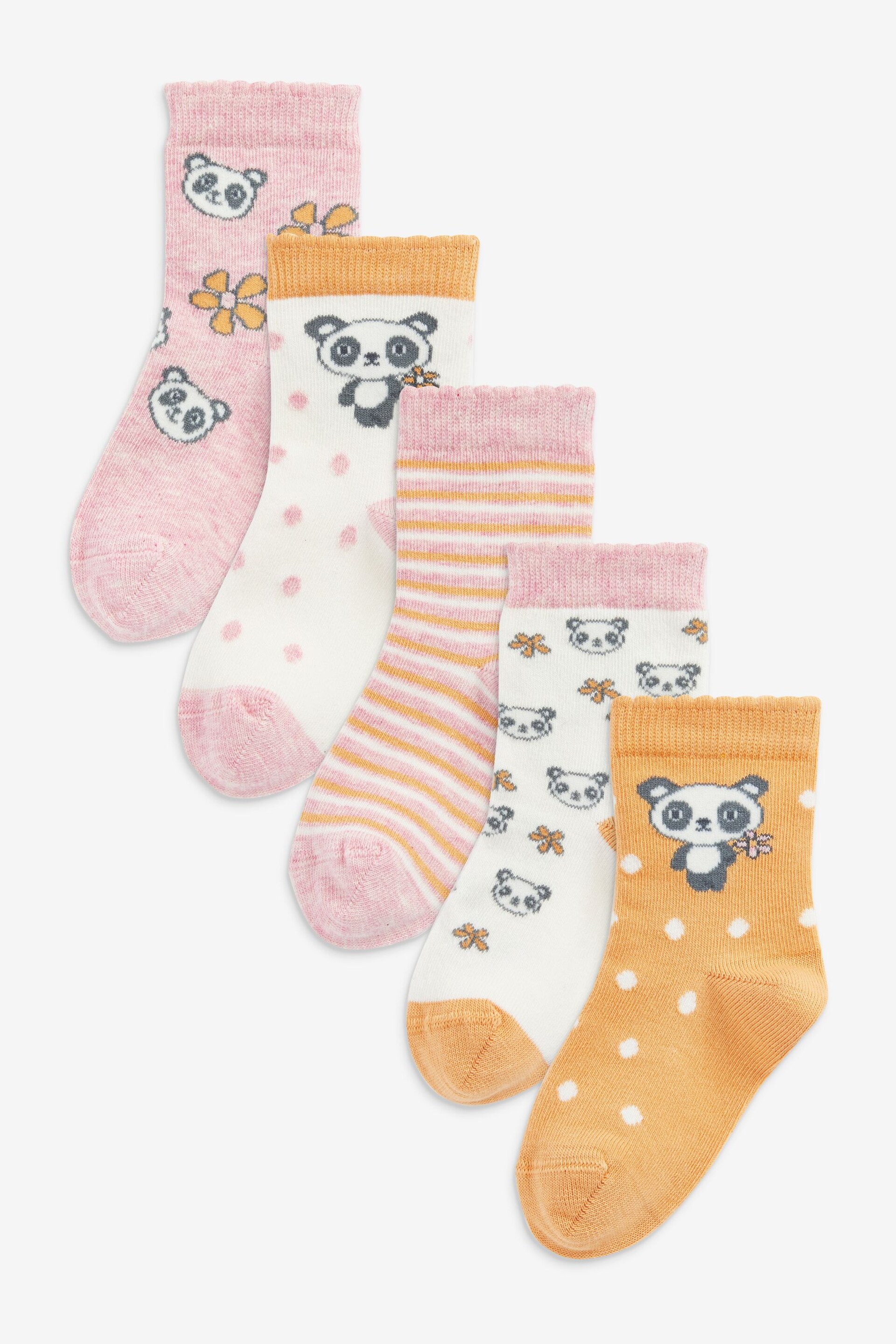 Pink and Yellow 5 Pack Cotton Rich Panda Character Ankle Socks - Image 1 of 6
