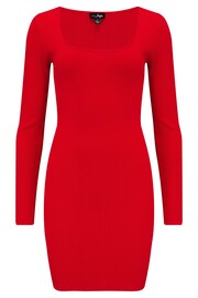 Pour Moi Red Sasha Ecovero Rib Knit Square Neck Mini Dress - Image 4 of 5