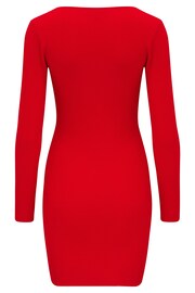 Pour Moi Red Sasha Ecovero Rib Knit Square Neck Mini Dress - Image 5 of 5