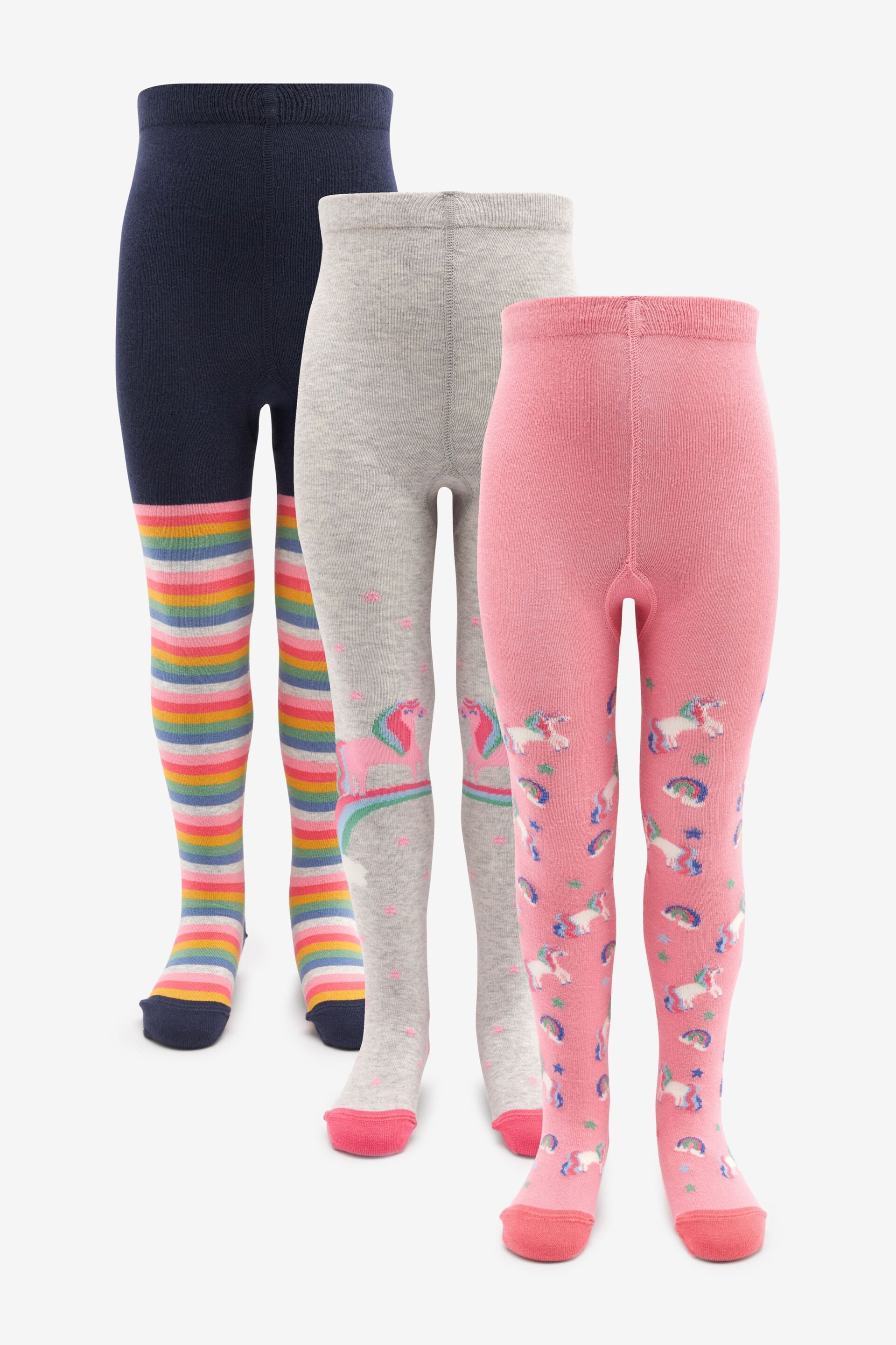 Blue, Pink and Grey 3 Pack Cotton Rich Unicorn Tights - Image 1 of 8