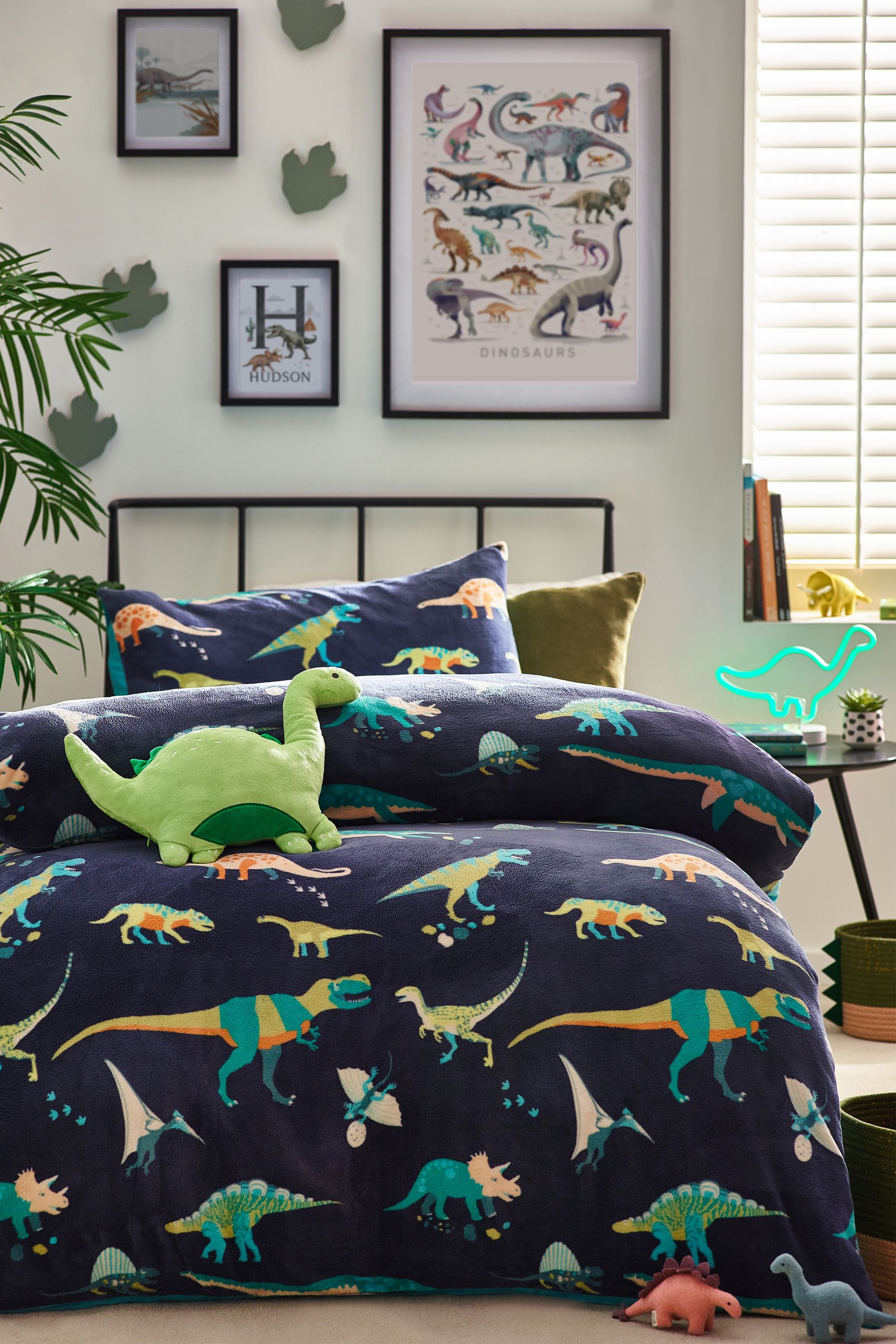 Buy Blue Dinosaur Fleece Duvet Cover and Pillowcase Set from Next Luxembourg