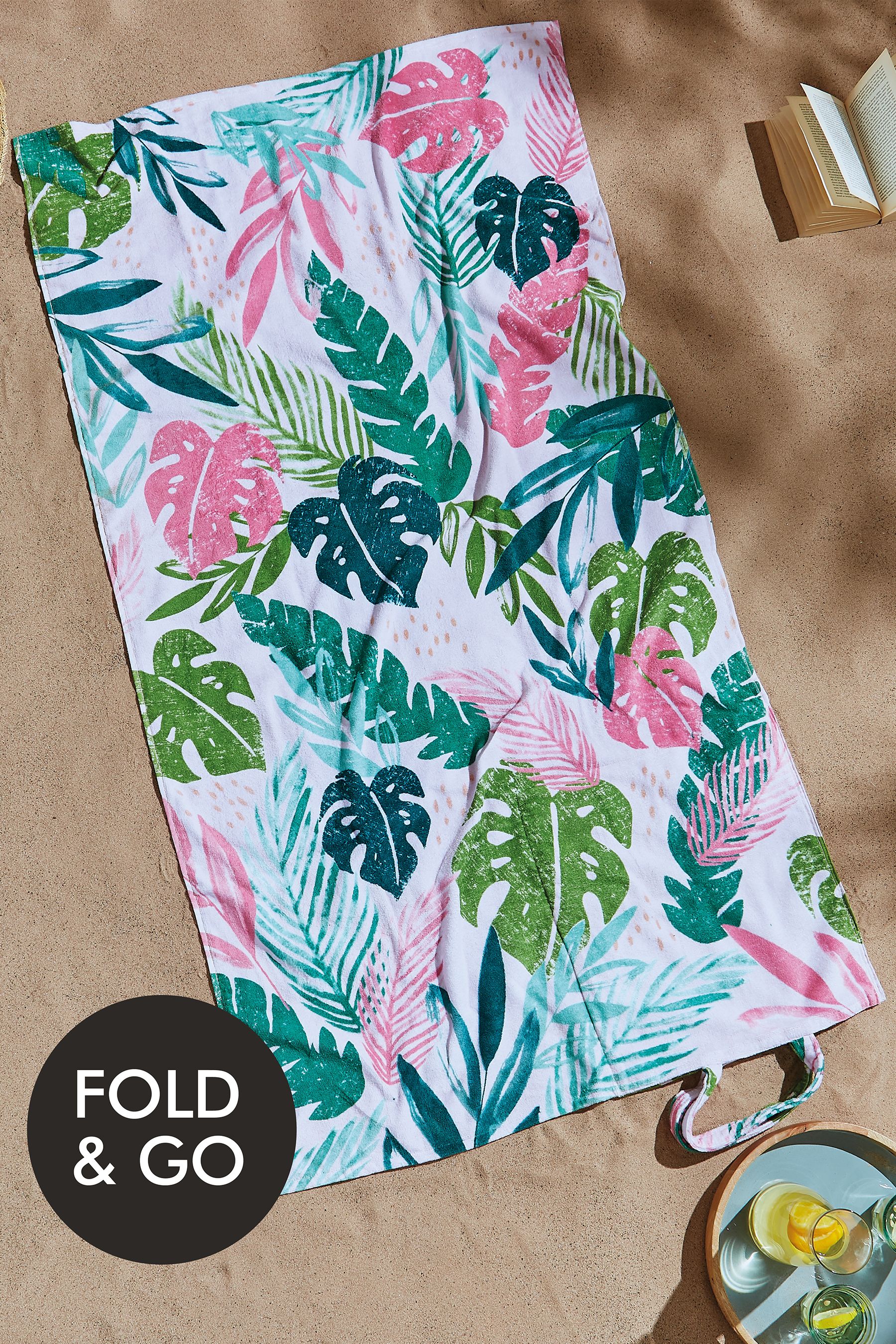 Catherine Lansfield Pink Tropical Palm 100 Cotton Beach Towel In A Bag