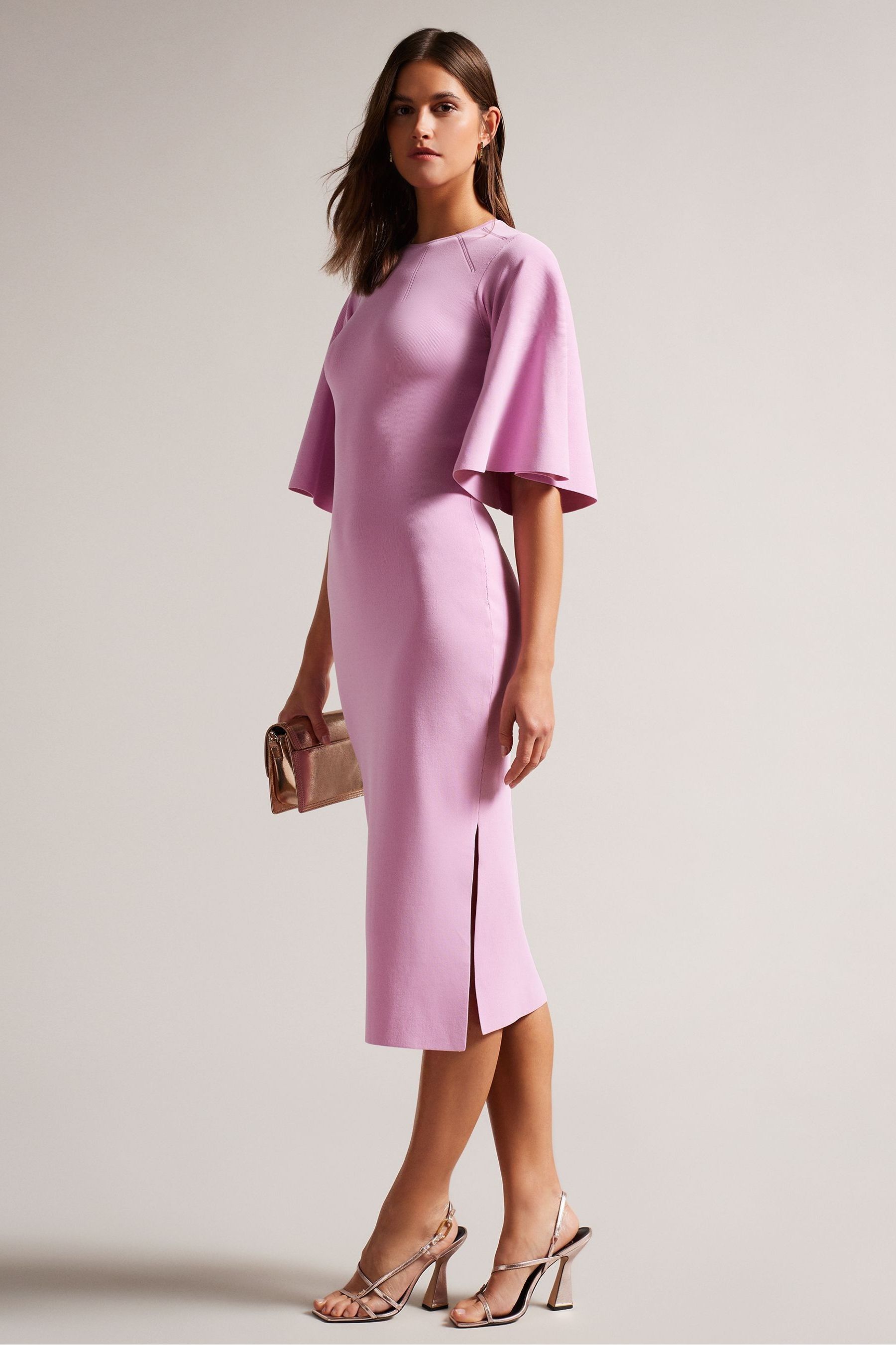 Buy Ted Baker Lilac Purple Lounia Fluted Sleeve Knitted Bodycon Midi Dress from Next Lithuania