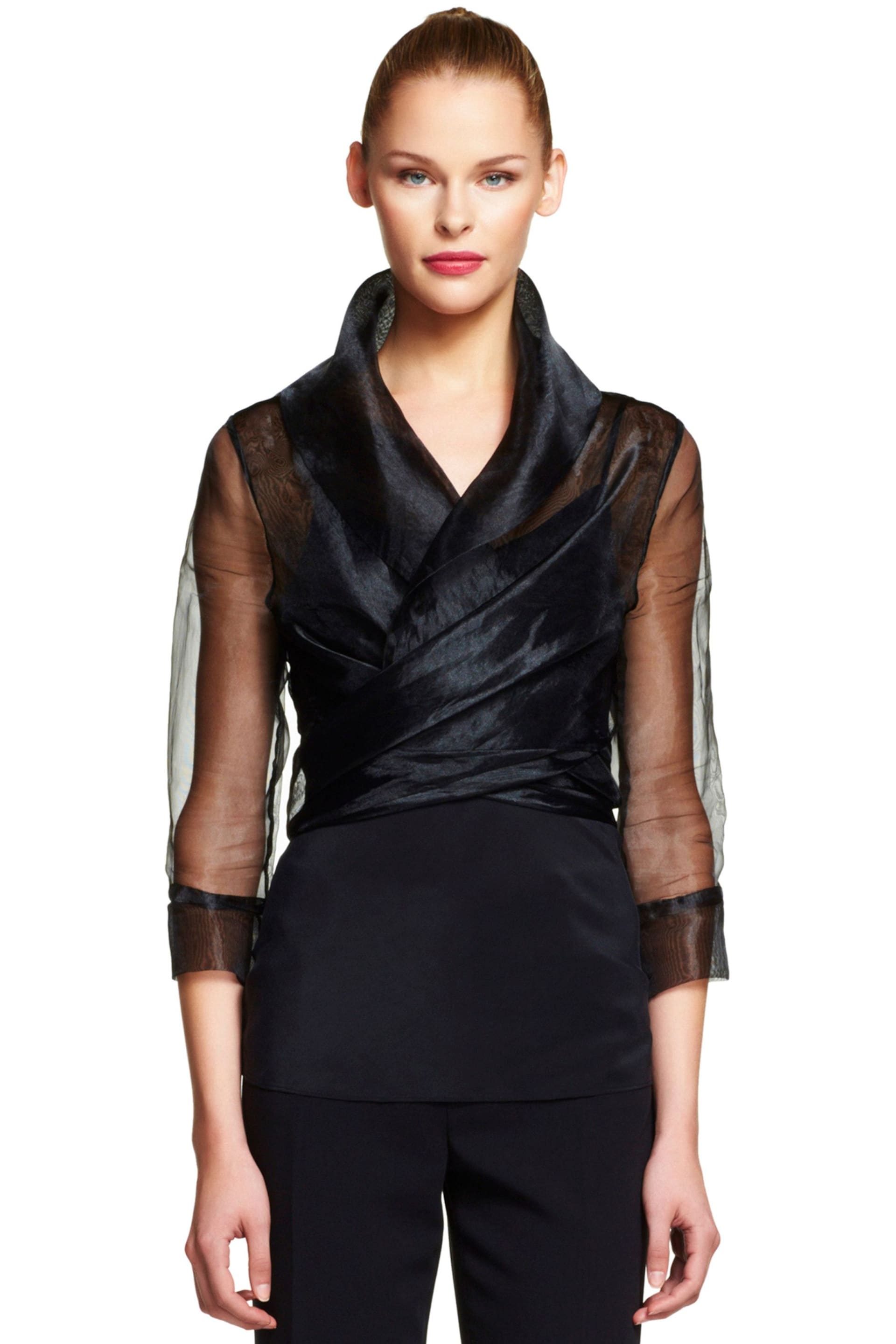 Adrianna Papell Short Sleeve Black Organza Wrap Jacket - Image 3 of 3
