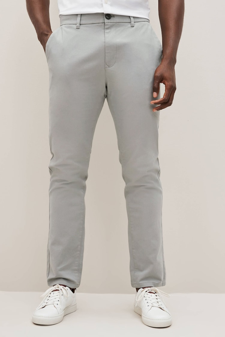 Mid Grey Straight Fit Stretch Chinos Trousers - Image 1 of 8