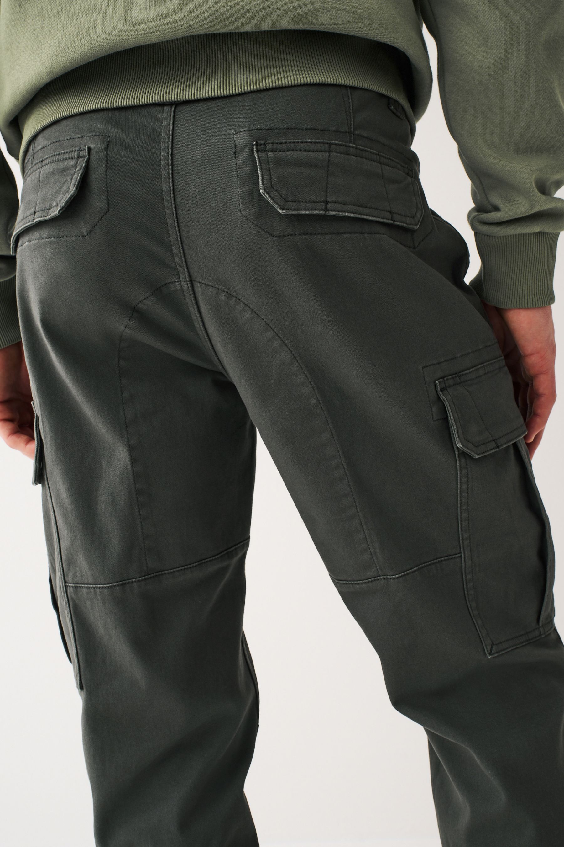 Buy Grey Charcoal Slim Fit Cotton Stretch Cargo Trousers from the Next UK online shop