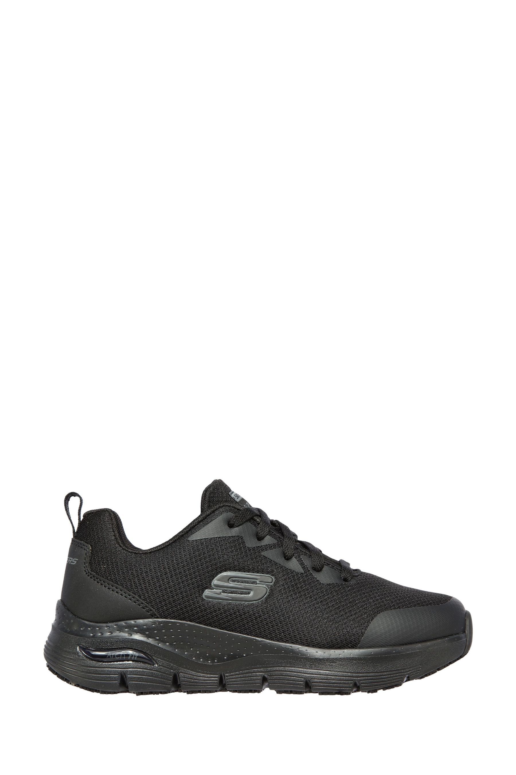 Skechers ladies black slip on trainers on sale