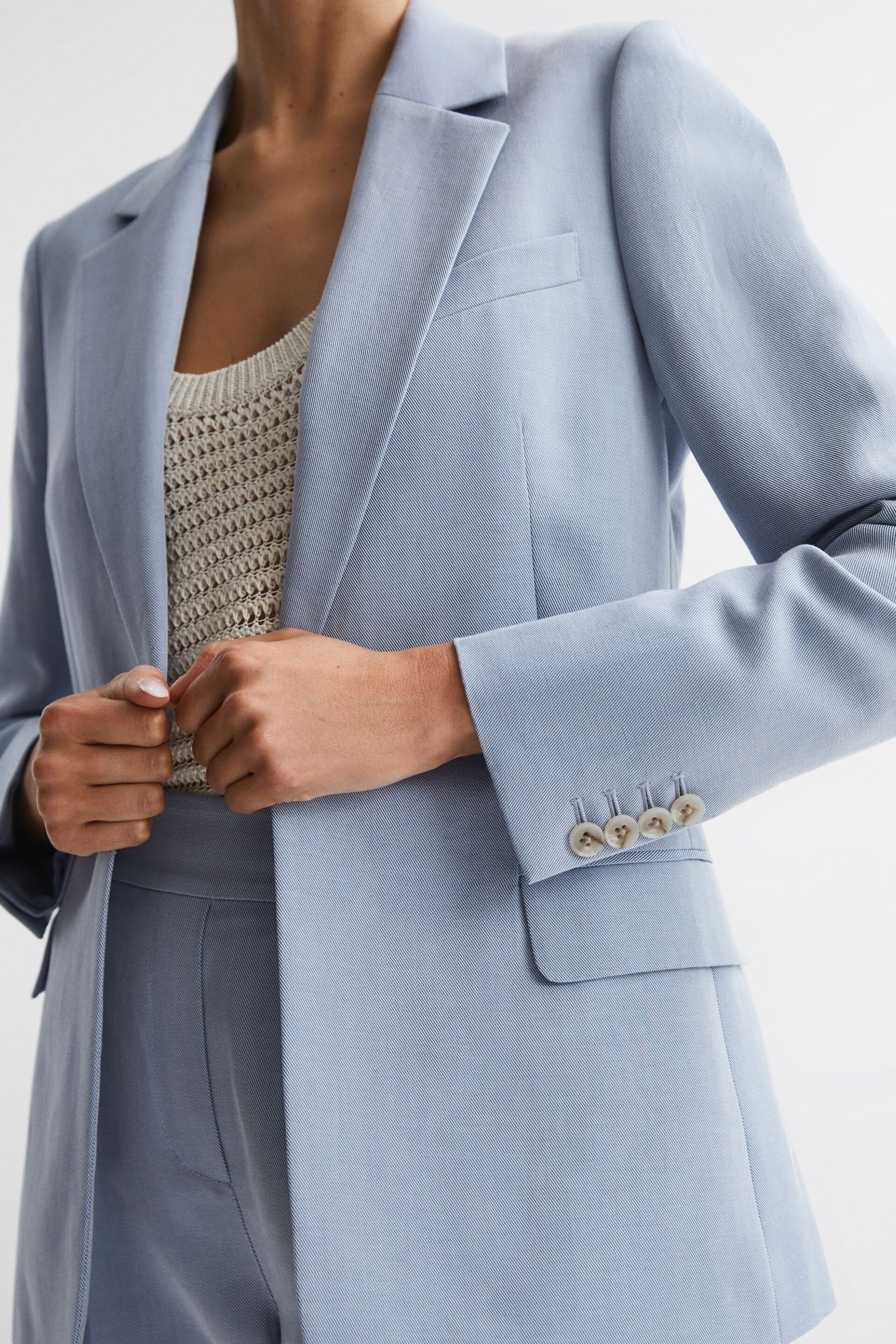 Reiss Pale Blue Shae Single Breasted Tailored Blazer - Image 4 of 7