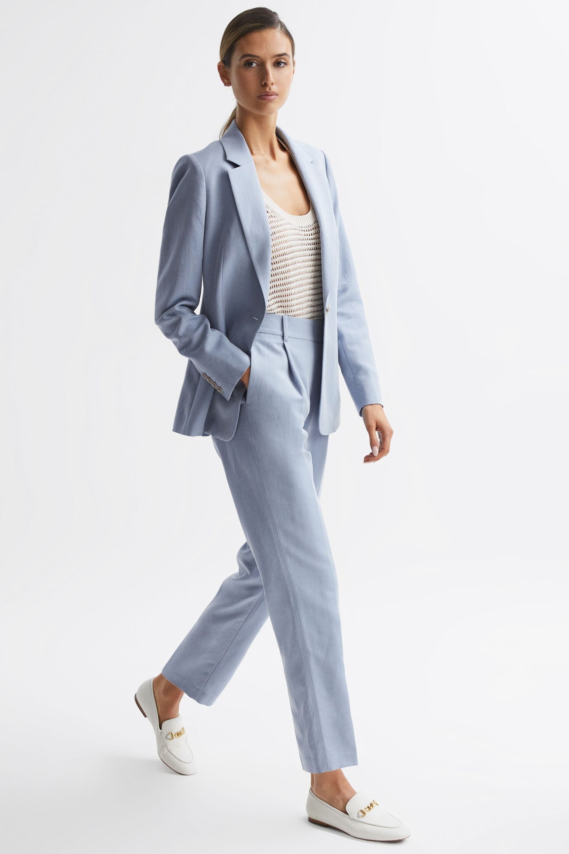 Reiss Pale Blue Shae Single Breasted Tailored Blazer - Image 6 of 7