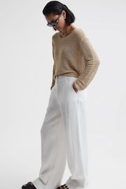 Reiss Neutral Avril Linen Open Stitch Crew Neck Jumper - Image 3 of 4