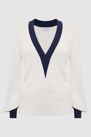 Reiss White/Navy Talitha Contrast Trim Knitted Jumper - Image 2 of 6