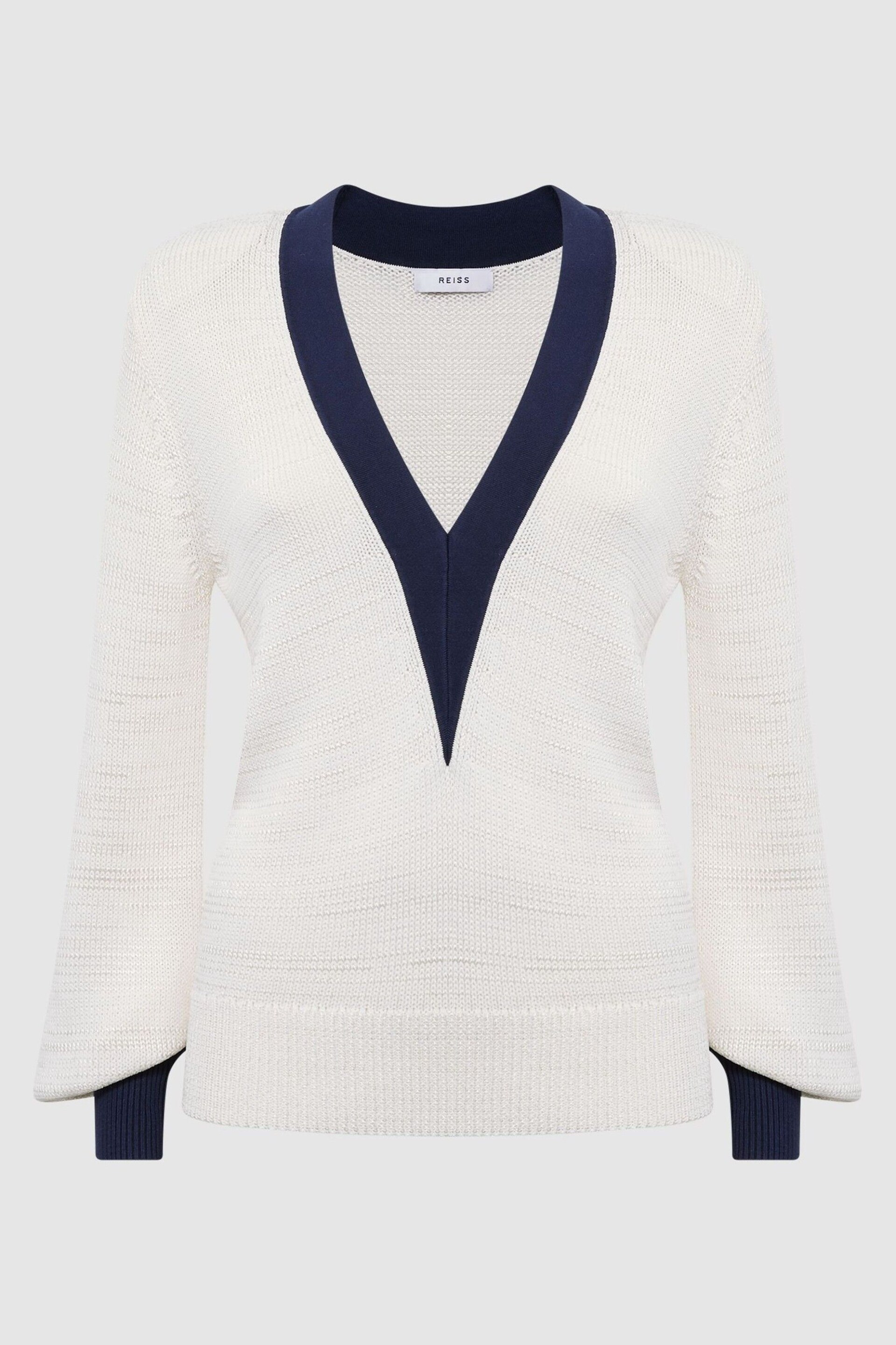 Reiss White/Navy Talitha Contrast Trim Knitted Jumper - Image 2 of 6