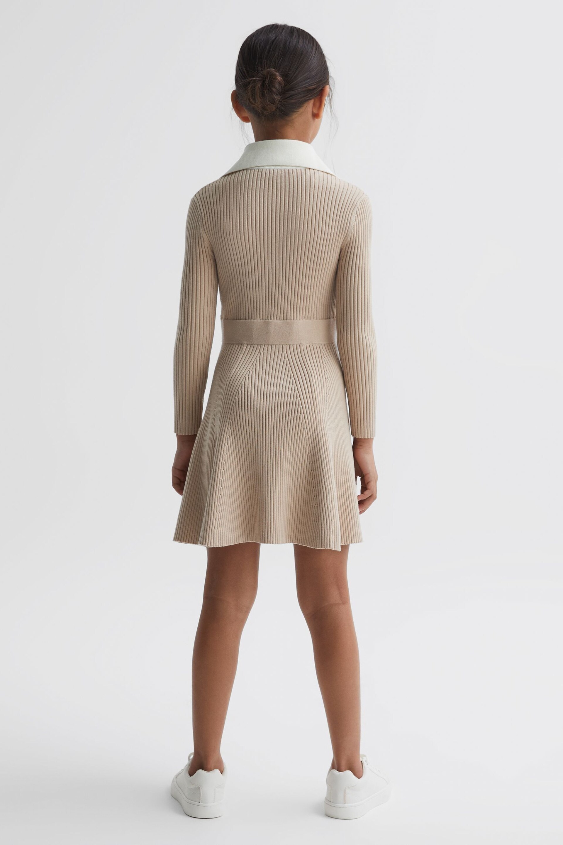 Reiss Camel Malani Senior Colourblock Knitted Dress - Image 5 of 6