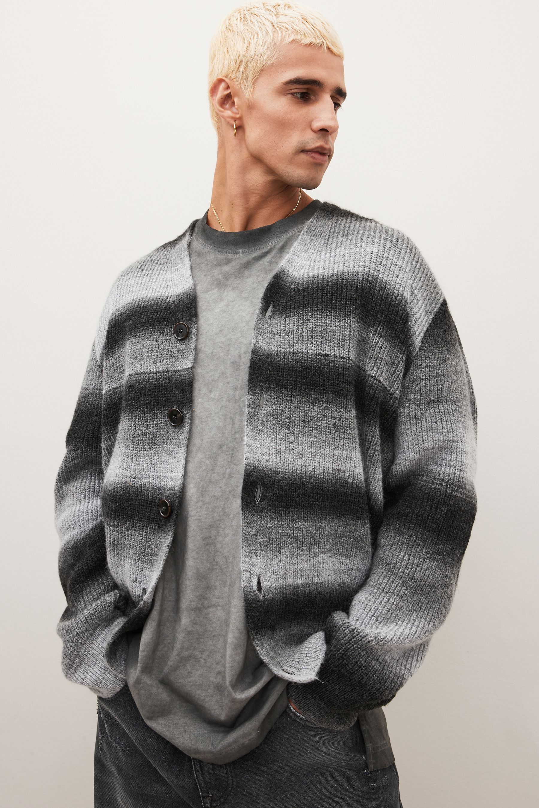 Grey striped cardigan store