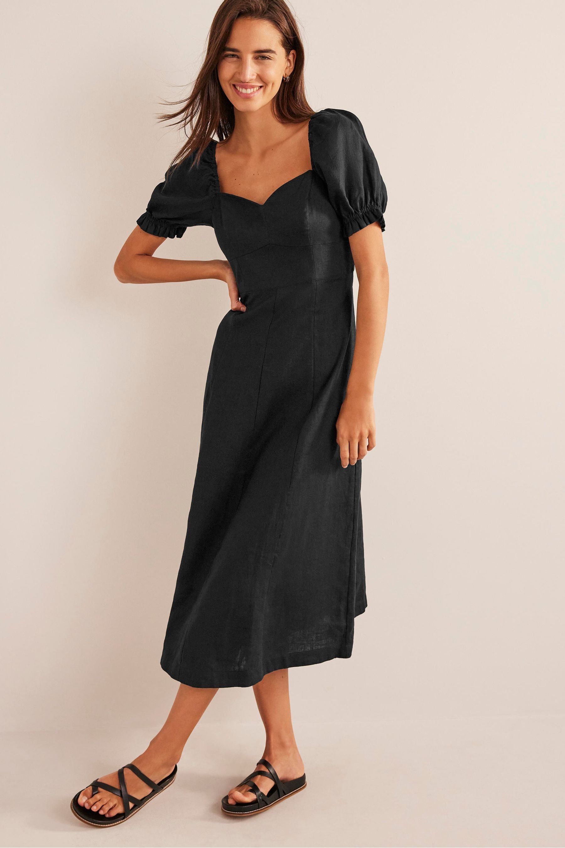 Buy Boden Black Sweetheart Linen Midi Dress from Next Luxembourg