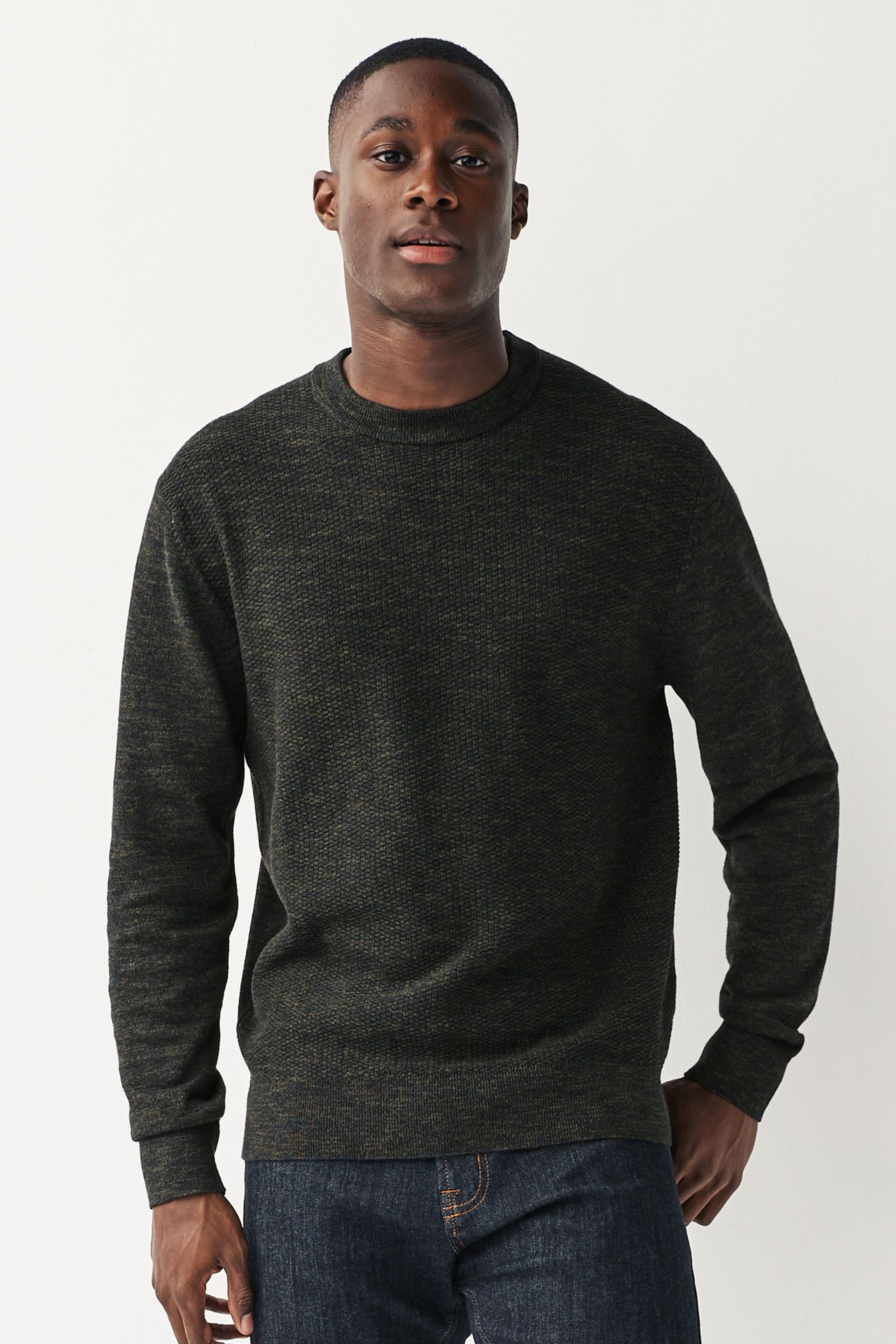 Green Knitted Regular Marl Textured Crew Jumper - Image 4 of 7