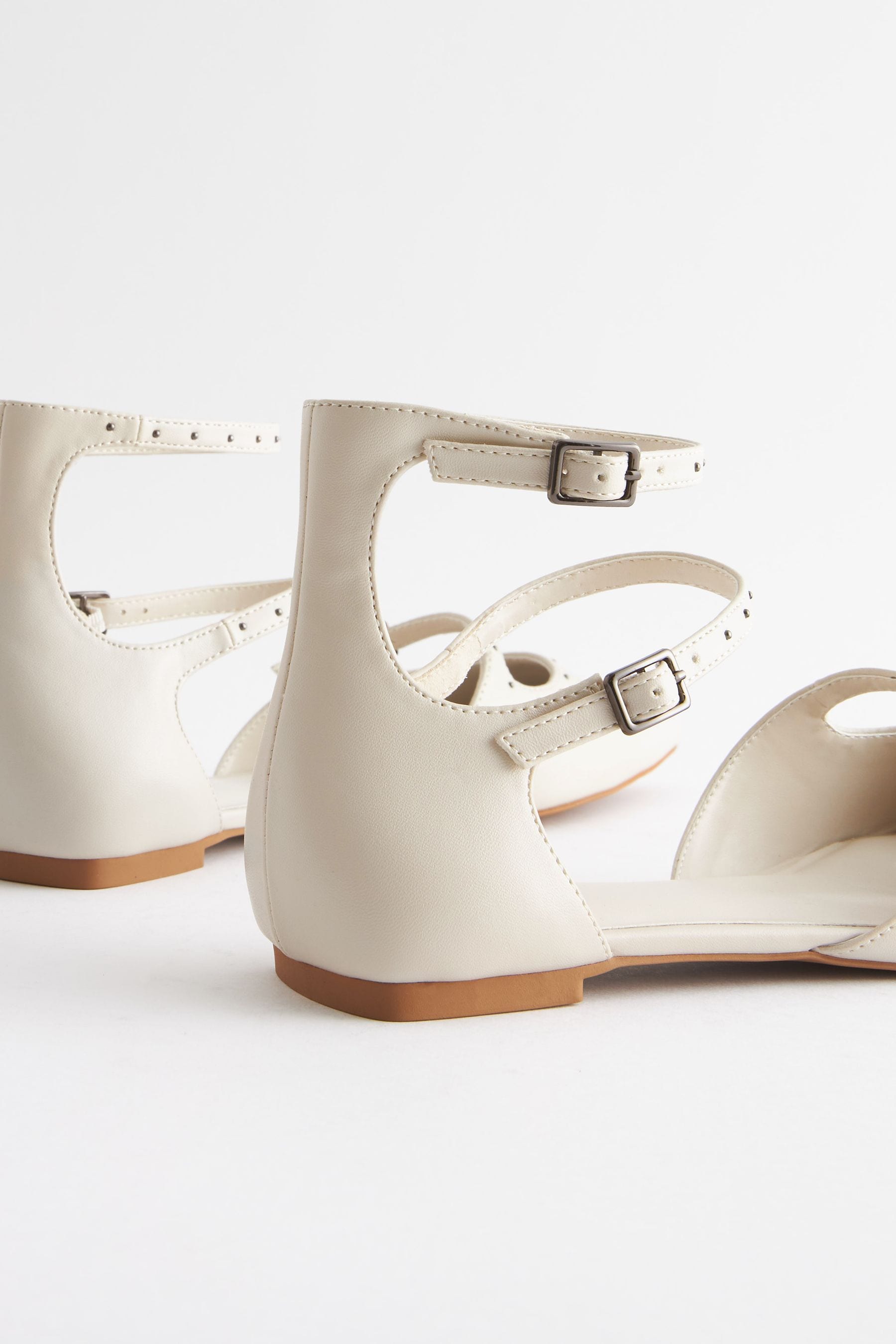 Buy Bone White Forever Comfort Point Toe Studded Strap Flat Shoes from Next Luxembourg